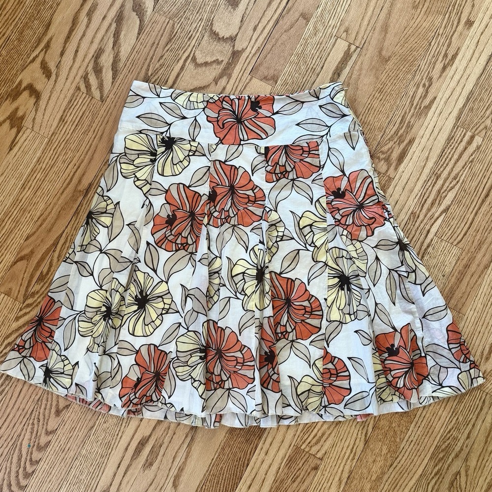 Apt 9 Women's Floral Skirt Size 12 Cotton A-Line Pleated Spring Summer - Picture 1 of 6